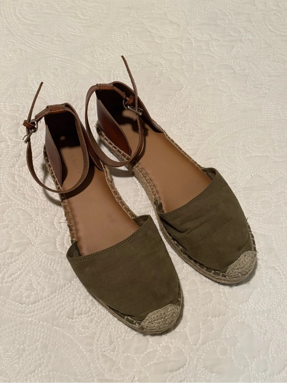 Old Navy Olive Suede Espadrille with Tan Ankle Strap